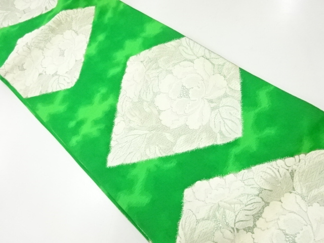 アンティーク　菱に牡丹模様織出し袋帯（材料）